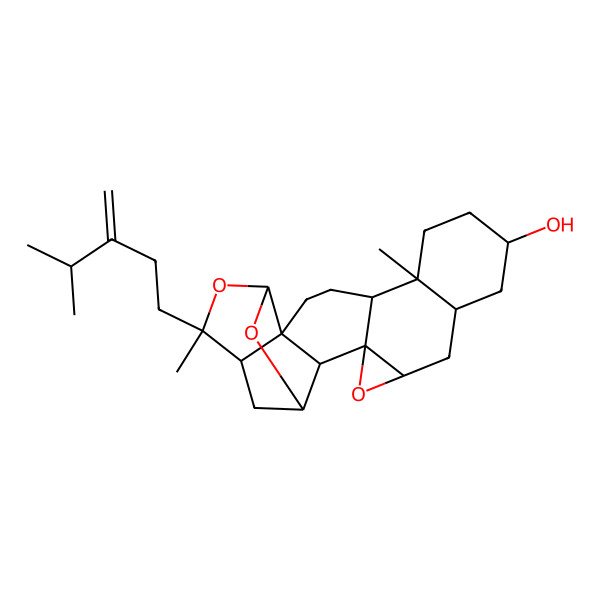 2D Structure of 6,21-Dimethyl-21-(4-methyl-3-methylidenepentyl)-14,18,20-trioxaheptacyclo[15.4.1.02,16.02,19.05,15.06,11.013,15]docosan-9-ol