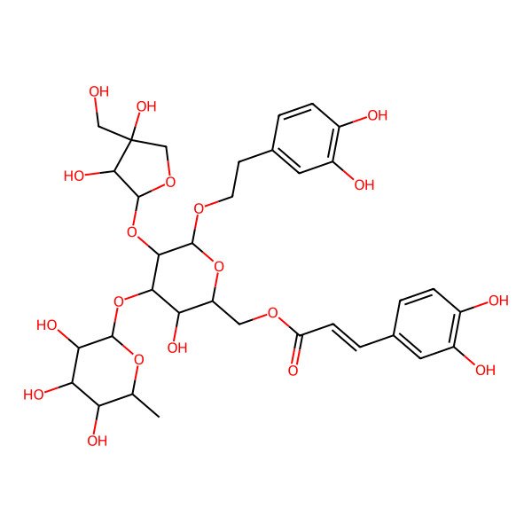 2D Structure of [(2R,3R,4S,5R,6R)-5-[(2S,3R,4R)-3,4-dihydroxy-4-(hydroxymethyl)oxolan-2-yl]oxy-6-[2-(3,4-dihydroxyphenyl)ethoxy]-3-hydroxy-4-[(2S,3R,4R,5R,6S)-3,4,5-trihydroxy-6-methyloxan-2-yl]oxyoxan-2-yl]methyl (E)-3-(3,4-dihydroxyphenyl)prop-2-enoate