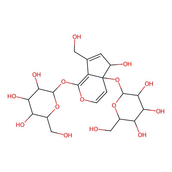 2D Structure of (2S,3R,4S,5S,6R)-2-[[(4aS,5R)-5-hydroxy-7-(hydroxymethyl)-4a-[(2S,3R,4S,5S,6R)-3,4,5-trihydroxy-6-(hydroxymethyl)oxan-2-yl]oxy-5H-cyclopenta[c]pyran-1-yl]oxy]-6-(hydroxymethyl)oxane-3,4,5-triol
