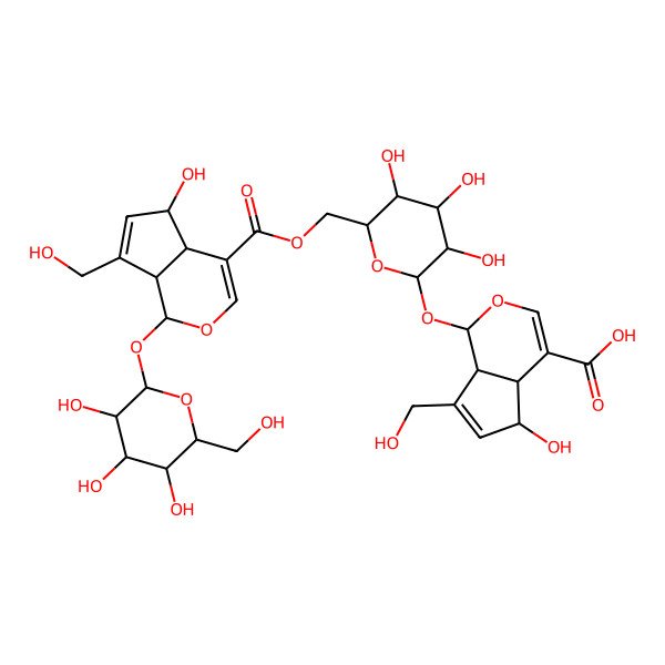 2D Structure of 5-Hydroxy-7-(hydroxymethyl)-1-[3,4,5-trihydroxy-6-[[5-hydroxy-7-(hydroxymethyl)-1-[3,4,5-trihydroxy-6-(hydroxymethyl)oxan-2-yl]oxy-1,4a,5,7a-tetrahydrocyclopenta[c]pyran-4-carbonyl]oxymethyl]oxan-2-yl]oxy-1,4a,5,7a-tetrahydrocyclopenta[c]pyran-4-carboxylic acid