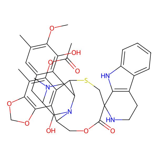 2D Structure of [(1R,2S,3R,11S,12R,14R,26R)-5,12-dihydroxy-6-methoxy-7,21,30-trimethyl-27-oxospiro[17,19,28-trioxa-24-thia-13,30-diazaheptacyclo[12.9.6.13,11.02,13.04,9.015,23.016,20]triaconta-4(9),5,7,15,20,22-hexaene-26,1'-2,3,4,9-tetrahydropyrido[3,4-b]indole]-22-yl] acetate
