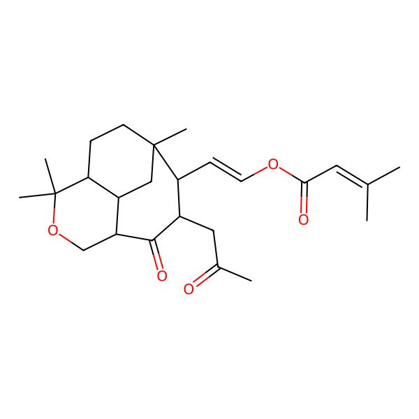 2D Structure of 2-[1,5,5-Trimethyl-9-oxo-10-(2-oxopropyl)-6-oxatricyclo[6.3.2.04,13]tridecan-11-yl]ethenyl 3-methylbut-2-enoate