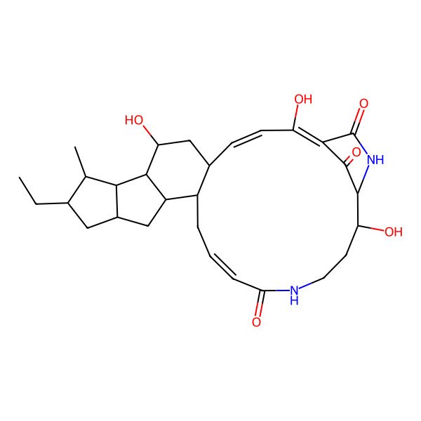 2D Structure of (3E,5S,7S,8R,9S,10S,11S,13R,15R,16S,18E)-11-ethyl-2,7,24-trihydroxy-10-methyl-21,26-diazapentacyclo[23.2.1.05,16.08,15.09,13]octacosa-1,3,18-triene-20,27,28-trione