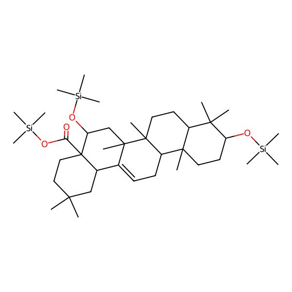 2D Structure of trimethylsilyl (4aR,5R,6aR,6aS,6bR,8aR,10R,12aR,14bS)-2,2,6a,6b,9,9,12a-heptamethyl-5,10-bis(trimethylsilyloxy)-1,3,4,5,6,6a,7,8,8a,10,11,12,13,14b-tetradecahydropicene-4a-carboxylate