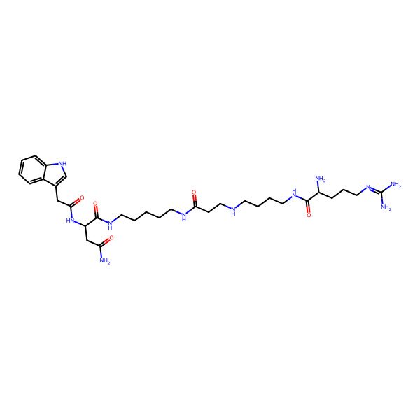 2D Structure of (2S)-N-[5-[3-[4-[[(2R)-2-amino-5-(diaminomethylideneamino)pentanoyl]amino]butylamino]propanoylamino]pentyl]-2-[[2-(1H-indol-3-yl)acetyl]amino]butanediamide