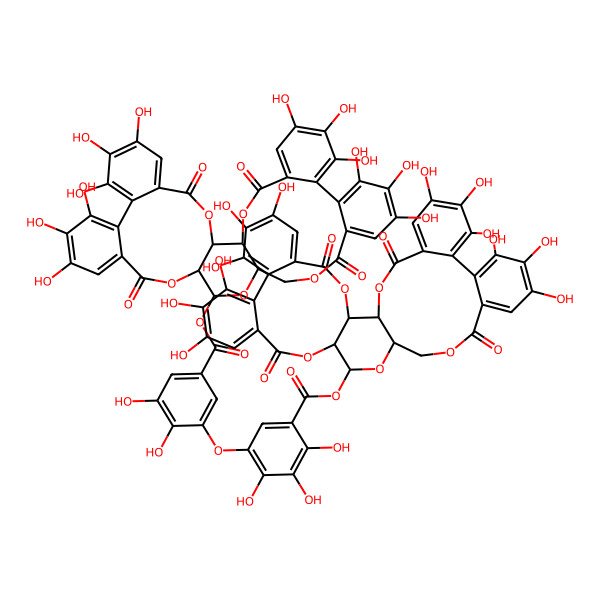 2D Structure of (7,8,9,12,13,14,28,29,30,33,34,35-Dodecahydroxy-4,17,25,38-tetraoxo-3,18,21,24,39-pentaoxaheptacyclo[20.17.0.02,19.05,10.011,16.026,31.032,37]nonatriaconta-5,7,9,11,13,15,26,28,30,32,34,36-dodecaen-20-yl) 5-[5-[(7,8,9,12,13,14,28,29,30,33,34,35-dodecahydroxy-4,17,25,38-tetraoxo-3,18,21,24,39-pentaoxaheptacyclo[20.17.0.02,19.05,10.011,16.026,31.032,37]nonatriaconta-5,7,9,11,13,15,26,28,30,32,34,36-dodecaen-20-yl)oxycarbonyl]-2,3-dihydroxyphenoxy]-2,3,4-trihydroxybenzoate