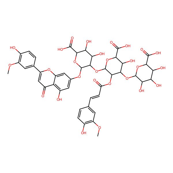 2D Structure of 6-[2-Carboxy-6-[6-carboxy-4,5-dihydroxy-2-[5-hydroxy-2-(4-hydroxy-3-methoxyphenyl)-4-oxochromen-7-yl]oxyoxan-3-yl]oxy-3-hydroxy-5-[3-(4-hydroxy-3-methoxyphenyl)prop-2-enoyloxy]oxan-4-yl]oxy-3,4,5-trihydroxyoxane-2-carboxylic acid