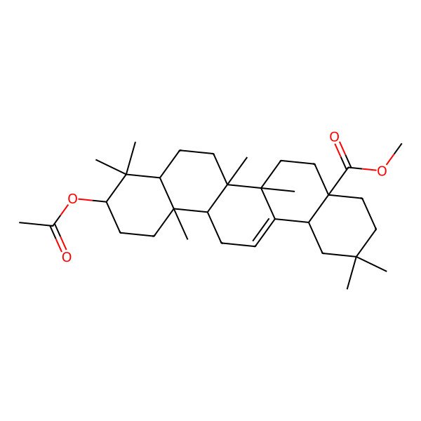 2D Structure of methyl (4aS,6aS,6aS,6bR,8aR,10S,12aR,14bS)-10-acetyloxy-2,2,6a,6b,9,9,12a-heptamethyl-1,3,4,5,6,6a,7,8,8a,10,11,12,13,14b-tetradecahydropicene-4a-carboxylate 2D Structure of methyl (4aS,6aS,6aS,6bR,8aR,10S,12aR,14bS)-10-acetyloxy-2,2,6a,6b,9,9,12a-heptamethyl-1,3,4,5,6,6a,7,8,8a,10,11,12,13,14b-tetradecahydropicene-4a-carboxylate