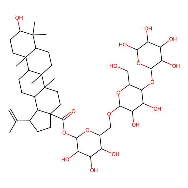 2D Structure of [(2S,3R,4S,5S,6R)-6-[[(2R,3R,4R,5S,6R)-3,4-dihydroxy-6-(hydroxymethyl)-5-[(2R,3R,4R,5R,6R)-3,4,5,6-tetrahydroxyoxan-2-yl]oxyoxan-2-yl]oxymethyl]-3,4,5-trihydroxyoxan-2-yl] (1R,3aS,5aR,5bR,7aR,9R,11aR,11bR,13aR,13bR)-9-hydroxy-5a,5b,8,8,11a-pentamethyl-1-prop-1-en-2-yl-1,2,3,4,5,6,7,7a,9,10,11,11b,12,13,13a,13b-hexadecahydrocyclopenta[a]chrysene-3a-carboxylate