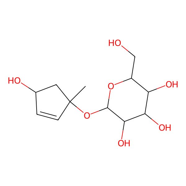 2D Structure of (2R,3R,4S,5R,6S)-2-(hydroxymethyl)-6-[(1R,4R)-4-hydroxy-1-methylcyclopent-2-en-1-yl]oxyoxane-3,4,5-triol
