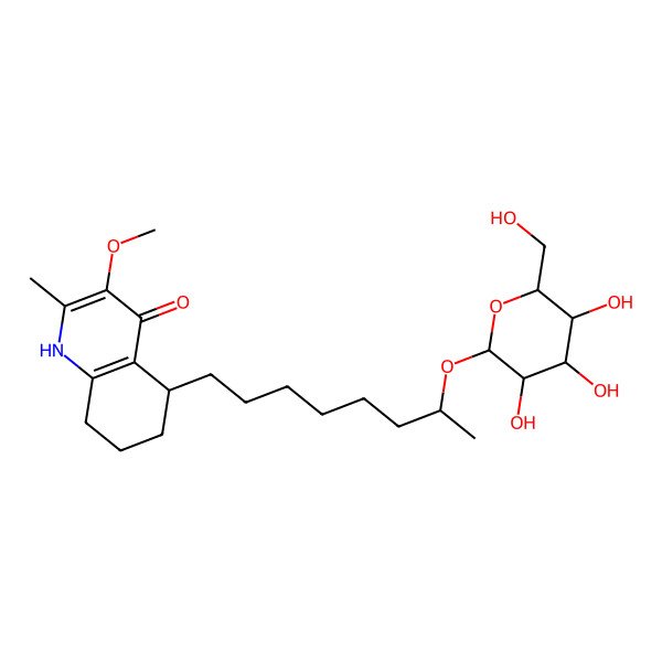 2D Structure of (5S)-3-methoxy-2-methyl-5-[(7S)-7-[(2R,3R,4S,5S,6R)-3,4,5-trihydroxy-6-(hydroxymethyl)oxan-2-yl]oxyoctyl]-5,6,7,8-tetrahydro-1H-quinolin-4-one