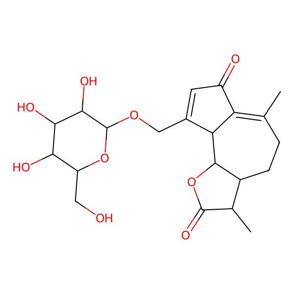 2D Structure of 3,6-Dimethyl-9-[[3,4,5-trihydroxy-6-(hydroxymethyl)oxan-2-yl]oxymethyl]-3,3a,4,5,9a,9b-hexahydroazuleno[4,5-b]furan-2,7-dione