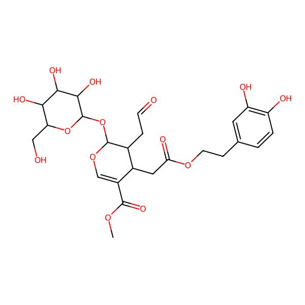 2D Structure of methyl 4-[2-[2-(3,4-dihydroxyphenyl)ethoxy]-2-oxoethyl]-3-(2-oxoethyl)-2-[3,4,5-trihydroxy-6-(hydroxymethyl)oxan-2-yl]oxy-3,4-dihydro-2H-pyran-5-carboxylate