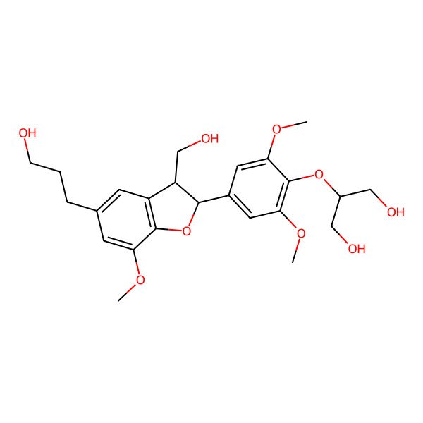 2D Structure of 2-[4-[3-(Hydroxymethyl)-5-(3-hydroxypropyl)-7-methoxy-2,3-dihydro-1-benzofuran-2-yl]-2,6-dimethoxyphenoxy]propane-1,3-diol