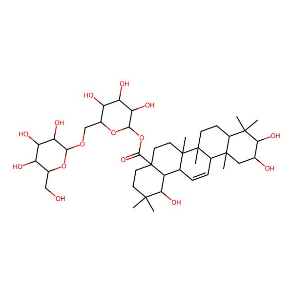 2D Structure of [3,4,5-Trihydroxy-6-[[3,4,5-trihydroxy-6-(hydroxymethyl)oxan-2-yl]oxymethyl]oxan-2-yl] 1,10,11-trihydroxy-2,2,6a,6b,9,9,12a-heptamethyl-1,3,4,5,6,6a,7,8,8a,10,11,12,14a,14b-tetradecahydropicene-4a-carboxylate