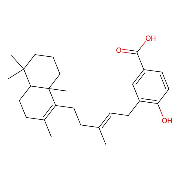 2D Structure of 3-[5-[(4aS,8aS)-2,5,5,8a-tetramethyl-3,4,4a,6,7,8-hexahydronaphthalen-1-yl]-3-methylpent-2-enyl]-4-hydroxybenzoic acid