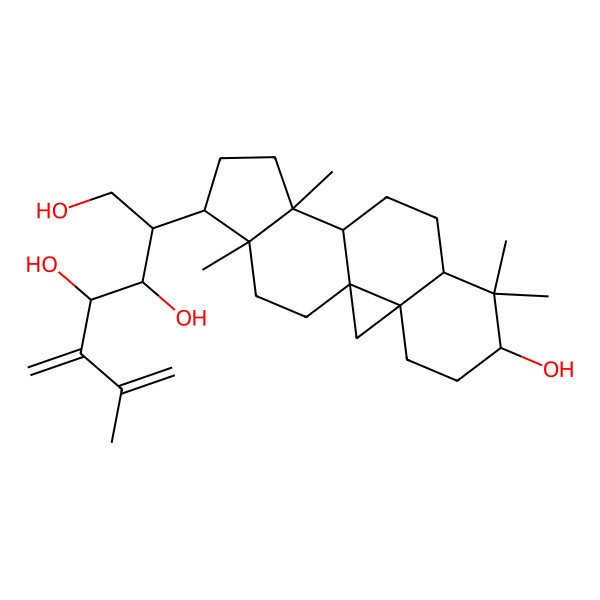 2D Structure of (2R,3R,4S)-2-[(1S,3R,6S,8R,11R,12S,15R,16R)-6-hydroxy-7,7,12,16-tetramethyl-15-pentacyclo[9.7.0.01,3.03,8.012,16]octadecanyl]-6-methyl-5-methylidenehept-6-ene-1,3,4-triol