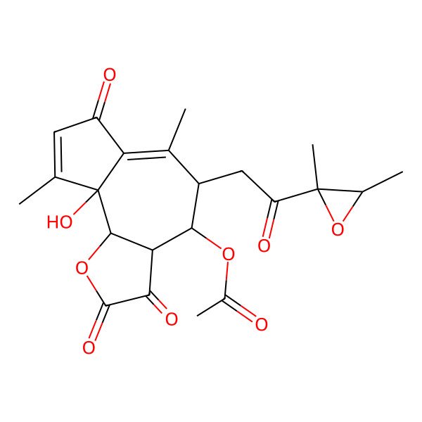 2D Structure of [(3aR,4S,5R,9aR,9bS)-5-[2-[(2R,3S)-2,3-dimethyloxiran-2-yl]-2-oxoethyl]-9a-hydroxy-6,9-dimethyl-2,3,7-trioxo-3a,4,5,9b-tetrahydroazuleno[4,5-b]furan-4-yl] acetate