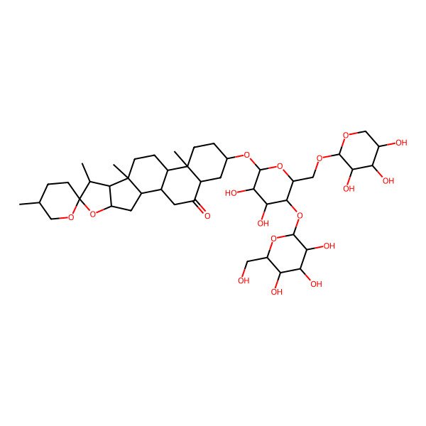 2D Structure of 16-[3,4-Dihydroxy-5-[3,4,5-trihydroxy-6-(hydroxymethyl)oxan-2-yl]oxy-6-[(3,4,5-trihydroxyoxan-2-yl)oxymethyl]oxan-2-yl]oxy-5',7,9,13-tetramethylspiro[5-oxapentacyclo[10.8.0.02,9.04,8.013,18]icosane-6,2'-oxane]-19-one