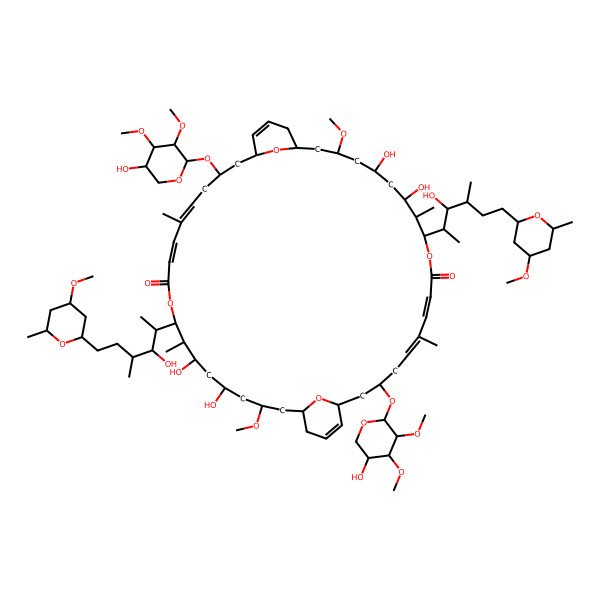 2D Structure of (1R,3S,5E,7E,11S,12S,13R,15S,17R,19S,23R,25S,27E,29E,33S,34S,35R,37S,39R,41S)-13,15,35,37-tetrahydroxy-3,25-bis[[(2R,3R,4R,5S)-5-hydroxy-3,4-dimethoxyoxan-2-yl]oxy]-11,33-bis[(2S,3S,4S)-3-hydroxy-6-[(2S,4R,6S)-4-methoxy-6-methyloxan-2-yl]-4-methylhexan-2-yl]-17,39-dimethoxy-6,12,28,34-tetramethyl-10,32,45,46-tetraoxatricyclo[39.3.1.119,23]hexatetraconta-5,7,21,27,29,43-hexaene-9,31-dione