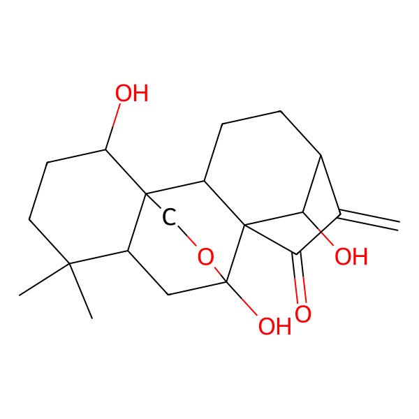 2D Structure of 9,15,18-Trihydroxy-12,12-dimethyl-6-methylidene-17-oxapentacyclo[7.6.2.15,8.01,11.02,8]octadecan-7-one