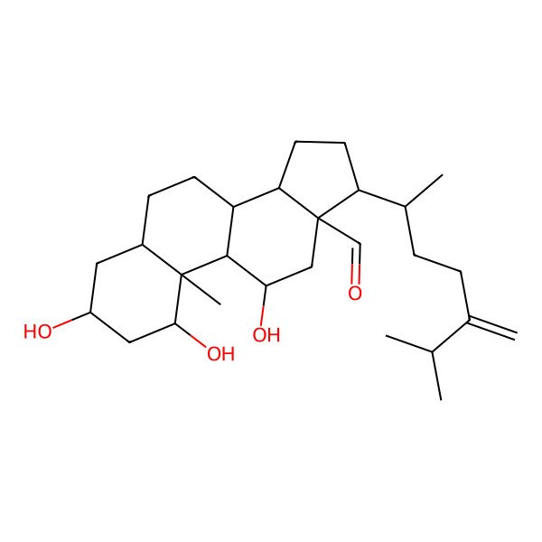 2D Structure of 1,3,11-trihydroxy-10-methyl-17-(6-methyl-5-methylideneheptan-2-yl)-2,3,4,5,6,7,8,9,11,12,14,15,16,17-tetradecahydro-1H-cyclopenta[a]phenanthrene-13-carbaldehyde