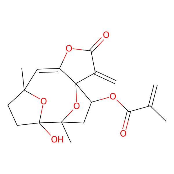 2D Structure of [(1S,5E,7R,10S,11R,13S)-10-hydroxy-7,11-dimethyl-2-methylidene-3-oxo-4,14,15-trioxatetracyclo[9.2.1.17,10.01,5]pentadec-5-en-13-yl] 2-methylprop-2-enoate