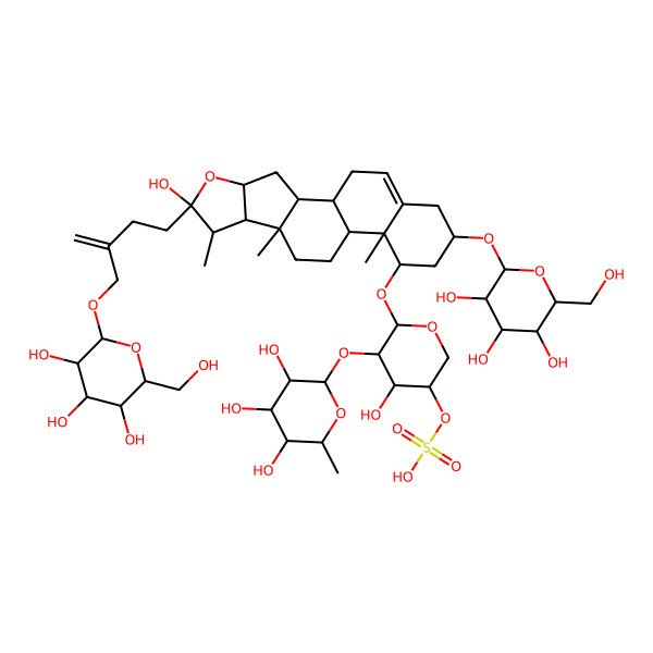 2D Structure of [4-Hydroxy-6-[[6-hydroxy-7,9,13-trimethyl-16-[3,4,5-trihydroxy-6-(hydroxymethyl)oxan-2-yl]oxy-6-[3-[[3,4,5-trihydroxy-6-(hydroxymethyl)oxan-2-yl]oxymethyl]but-3-enyl]-5-oxapentacyclo[10.8.0.02,9.04,8.013,18]icos-18-en-14-yl]oxy]-5-(3,4,5-trihydroxy-6-methyloxan-2-yl)oxyoxan-3-yl] hydrogen sulfate