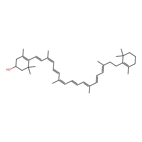 2D Structure of (1R)-3,5,5-trimethyl-4-[(1E,3E,5E,7E,9E,11E,13E,15E)-3,7,12,16-tetramethyl-18-(2,6,6-trimethylcyclohexen-1-yl)octadeca-1,3,5,7,9,11,13,15-octaenyl]cyclohex-3-en-1-ol