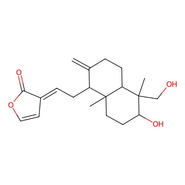 2D Structure of (3Z)-3-[2-[(1R,4aS,5R,6R,8aS)-6-hydroxy-5-(hydroxymethyl)-5,8a-dimethyl-2-methylidene-3,4,4a,6,7,8-hexahydro-1H-naphthalen-1-yl]ethylidene]furan-2-one