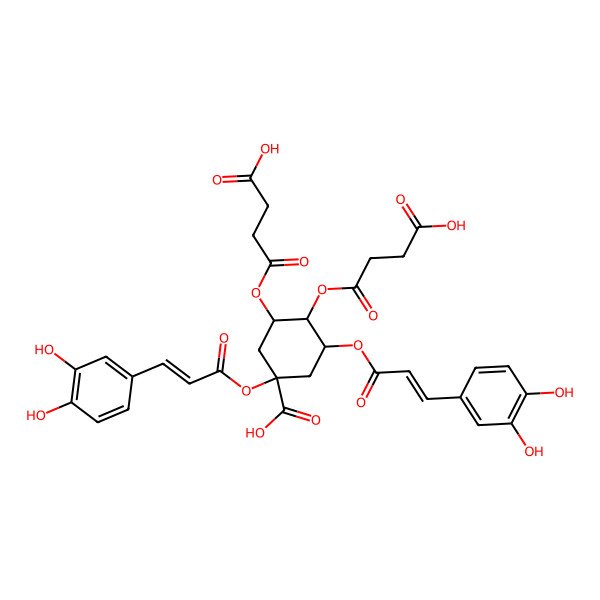 2D Structure of 3,4-Bis(3-carboxypropanoyloxy)-1,5-bis[3-(3,4-dihydroxyphenyl)prop-2-enoyloxy]cyclohexane-1-carboxylic acid