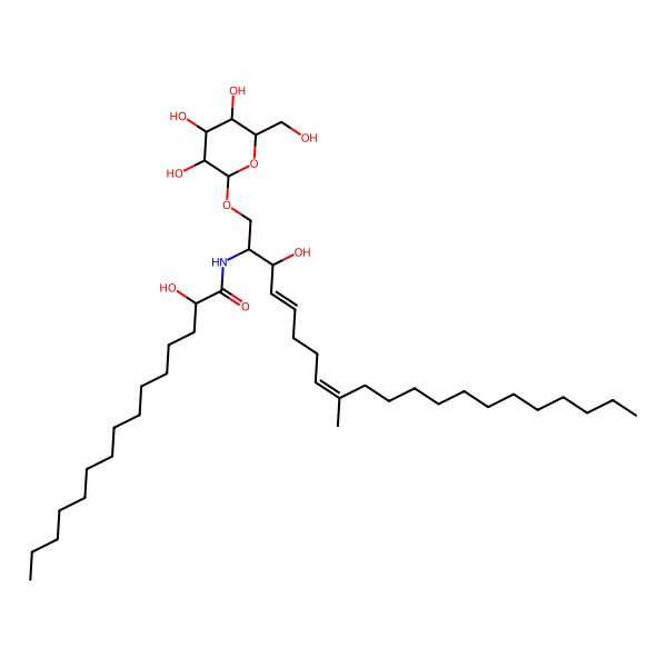 2D Structure of 2-hydroxy-N-[3-hydroxy-9-methyl-1-[3,4,5-trihydroxy-6-(hydroxymethyl)oxan-2-yl]oxyhenicosa-4,8-dien-2-yl]pentadecanamide