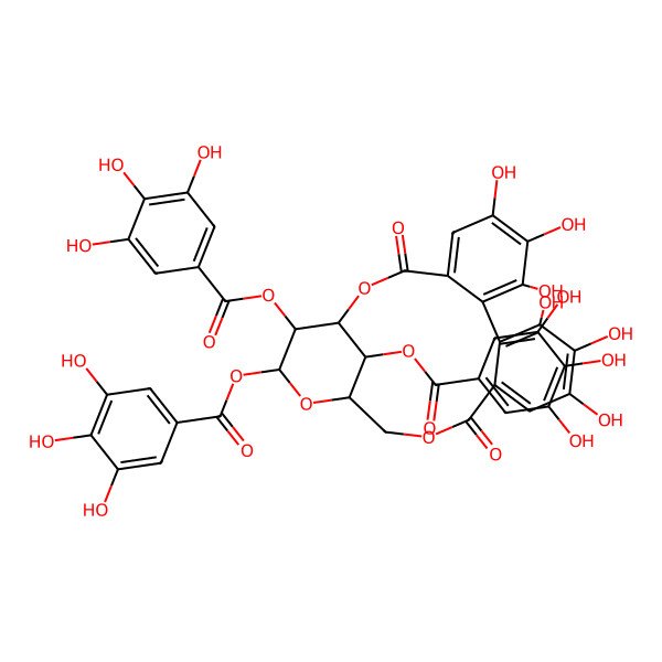 2D Structure of [(1R,19S,21R,22R,23S)-6,7,8,11,12,13-hexahydroxy-3,16-dioxo-21,22-bis[(3,4,5-trihydroxybenzoyl)oxy]-2,17,20-trioxatetracyclo[17.3.1.04,9.010,15]tricosa-4,6,8,10,12,14-hexaen-23-yl] 3,4,5-trihydroxybenzoate