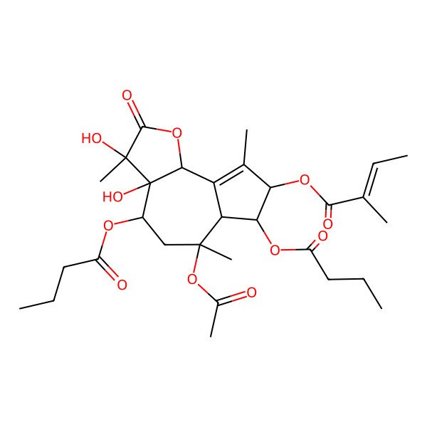 2D Structure of [(3S,3aR,4S,6S,6aR,7S,8S,9bS)-6-acetyloxy-4,7-di(butanoyloxy)-3,3a-dihydroxy-3,6,9-trimethyl-2-oxo-4,5,6a,7,8,9b-hexahydroazuleno[4,5-b]furan-8-yl] (Z)-2-methylbut-2-enoate