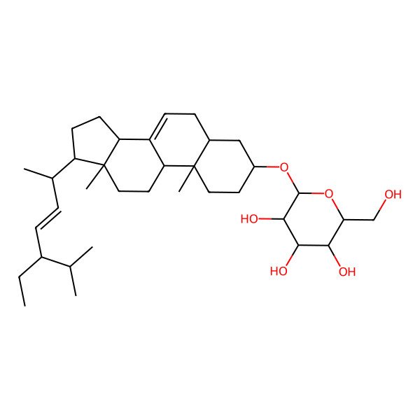 2D Structure of (2R,3R,4S,5S,6R)-2-[[(3S,5S,9R,10S,13R,14R,17R)-17-[(E,2S,5S)-5-ethyl-6-methylhept-3-en-2-yl]-10,13-dimethyl-2,3,4,5,6,9,11,12,14,15,16,17-dodecahydro-1H-cyclopenta[a]phenanthren-3-yl]oxy]-6-(hydroxymethyl)oxane-3,4,5-triol