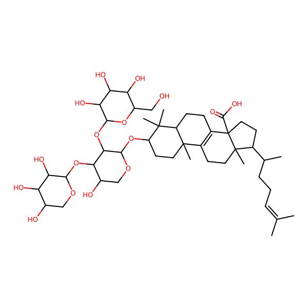 2D Structure of 3-[5-hydroxy-3-[3,4,5-trihydroxy-6-(hydroxymethyl)oxan-2-yl]oxy-4-(3,4,5-trihydroxyoxan-2-yl)oxyoxan-2-yl]oxy-4,4,10,13-tetramethyl-17-(6-methylhept-5-en-2-yl)-2,3,5,6,7,11,12,15,16,17-decahydro-1H-cyclopenta[a]phenanthrene-14-carboxylic acid