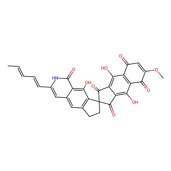 2D Structure of 4',9,9'-trihydroxy-6'-methoxy-3-[(1E,3E)-penta-1,3-dienyl]spiro[6,7-dihydro-2H-cyclopenta[g]isoquinoline-8,2'-cyclopenta[g]naphthalene]-1,1',3',5',8'-pentone