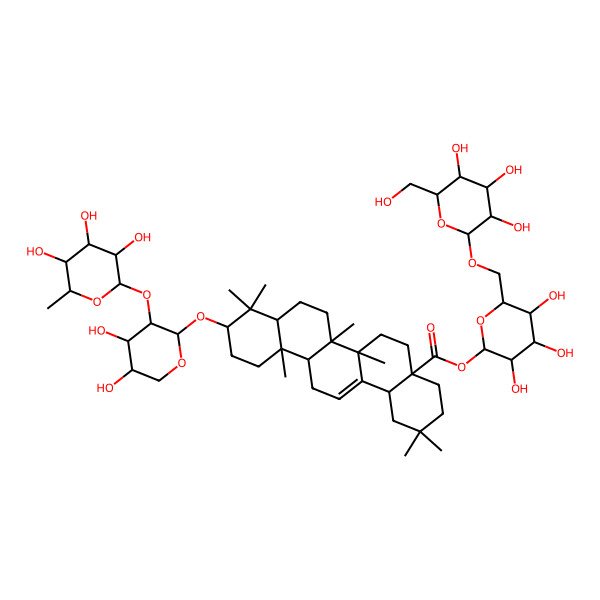 2D Structure of [(2S,3R,4S,5S,6R)-3,4,5-trihydroxy-6-[[(3R,4S,5S,6R)-3,4,5-trihydroxy-6-(hydroxymethyl)oxan-2-yl]oxymethyl]oxan-2-yl] (4aS,6aR,6aS,6bR,8aR,10S,12aR,14bS)-10-[(2R,3S,4S,5R)-4,5-dihydroxy-3-[(2S,3R,4S,5R,6S)-3,4,5-trihydroxy-6-methyloxan-2-yl]oxyoxan-2-yl]oxy-2,2,6a,6b,9,9,12a-heptamethyl-1,3,4,5,6,6a,7,8,8a,10,11,12,13,14b-tetradecahydropicene-4a-carboxylate