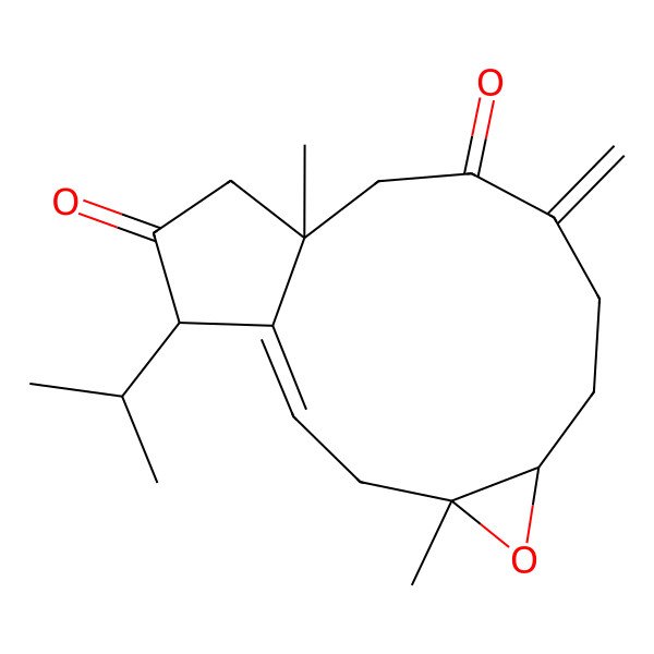 2D Structure of (1Z,4S,6S,12S,15S)-4,12-dimethyl-9-methylidene-15-propan-2-yl-5-oxatricyclo[10.3.0.04,6]pentadec-1-ene-10,14-dione