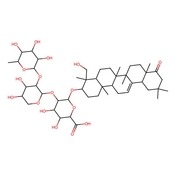 2D Structure of (2S,3S,4S,5R,6R)-6-[[(3S,4S,4aR,6aR,6bS,8aR,12aS,14aR,14bR)-4-(hydroxymethyl)-4,6a,6b,8a,11,11,14b-heptamethyl-9-oxo-2,3,4a,5,6,7,8,10,12,12a,14,14a-dodecahydro-1H-picen-3-yl]oxy]-5-[(2S,3R,4S,5S)-4,5-dihydroxy-3-[(2S,3R,4R,5R,6S)-3,4,5-trihydroxy-6-methyloxan-2-yl]oxyoxan-2-yl]oxy-3,4-dihydroxyoxane-2-carboxylic acid