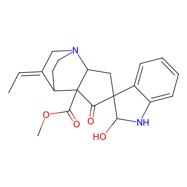 2D Structure of methyl (8'Z)-8'-ethylidene-2-hydroxy-5'-oxospiro[1,2-dihydroindole-3,4'-1-azatricyclo[5.2.2.02,6]undecane]-6'-carboxylate
