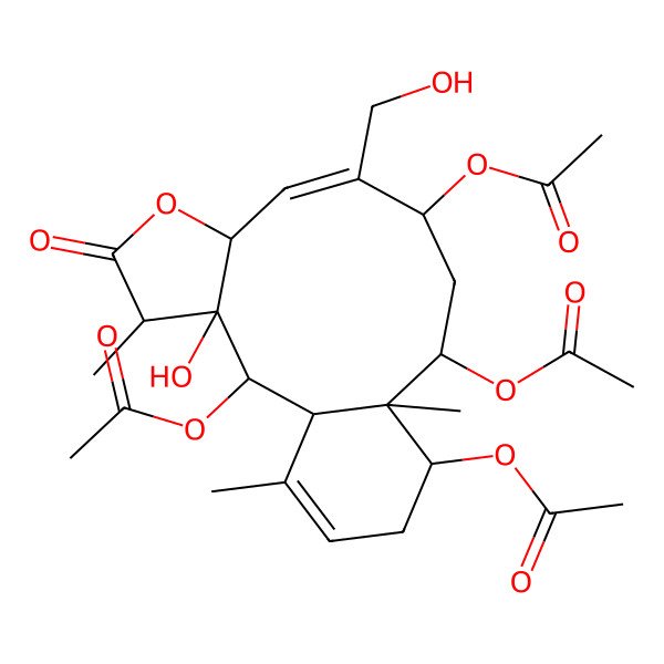 2D Structure of [(1S,2R,3S,4R,7S,8Z,10R,12R,13R,14S)-2,10,12-triacetyloxy-3-hydroxy-9-(hydroxymethyl)-4,13,17-trimethyl-5-oxo-6-oxatricyclo[11.4.0.03,7]heptadeca-8,16-dien-14-yl] acetate