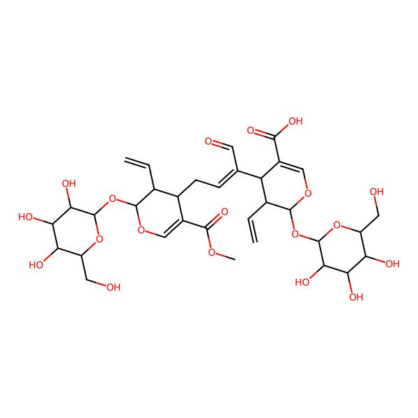 2D Structure of (2R,3S,4S)-3-ethenyl-4-[(E)-4-[(2S,3R,4S)-3-ethenyl-5-methoxycarbonyl-2-[(2S,3R,4S,5S,6R)-3,4,5-trihydroxy-6-(hydroxymethyl)oxan-2-yl]oxy-3,4-dihydro-2H-pyran-4-yl]-1-oxobut-2-en-2-yl]-2-[(2S,3R,4S,5S,6R)-3,4,5-trihydroxy-6-(hydroxymethyl)oxan-2-yl]oxy-3,4-dihydro-2H-pyran-5-carboxylic acid
