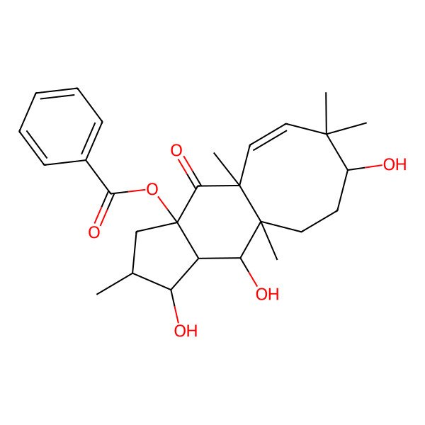 2D Structure of [(1S,3R,5S,6S,7R,8R,9R,12S,14Z)-6,8,12-trihydroxy-1,5,9,13,13-pentamethyl-2-oxo-3-tricyclo[7.6.0.03,7]pentadec-14-enyl] benzoate
