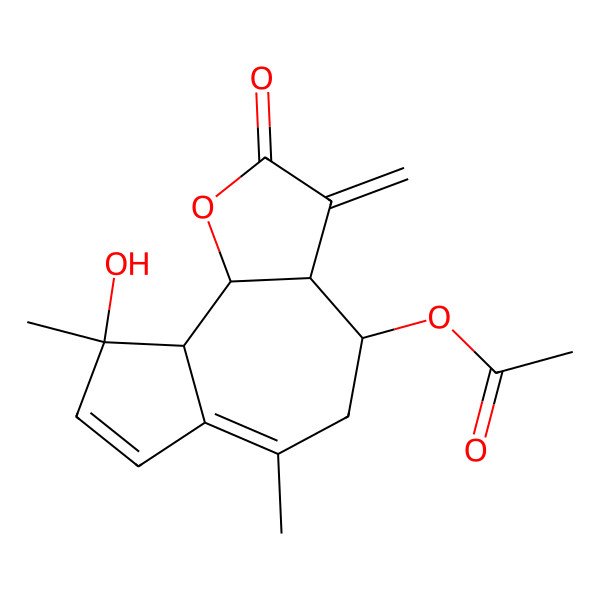 2D Structure of (9-hydroxy-6,9-dimethyl-3-methylidene-2-oxo-4,5,9a,9b-tetrahydro-3aH-azuleno[4,5-b]furan-4-yl) acetate