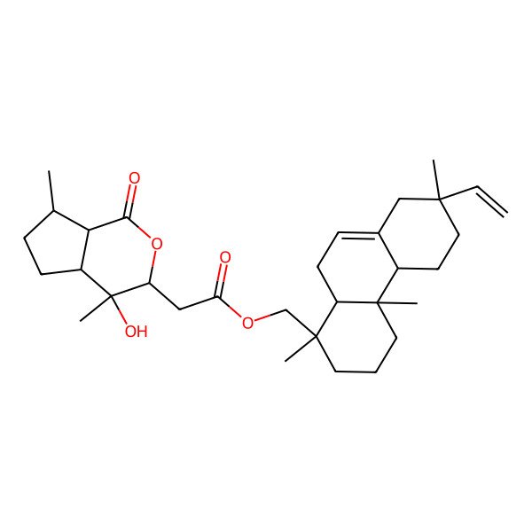 2D Structure of [(1R,4aR,4bS,7S,10aS)-7-ethenyl-1,4a,7-trimethyl-3,4,4b,5,6,8,10,10a-octahydro-2H-phenanthren-1-yl]methyl 2-[(3R,4S,4aS,7S,7aR)-4-hydroxy-4,7-dimethyl-1-oxo-3,4a,5,6,7,7a-hexahydrocyclopenta[c]pyran-3-yl]acetate
