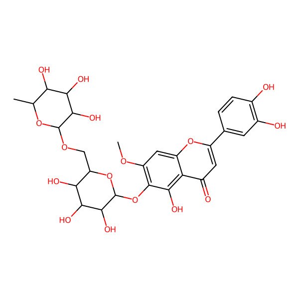 2D Structure of 2-(3,4-Dihydroxyphenyl)-5-hydroxy-7-methoxy-6-[3,4,5-trihydroxy-6-[(3,4,5-trihydroxy-6-methyloxan-2-yl)oxymethyl]oxan-2-yl]oxychromen-4-one