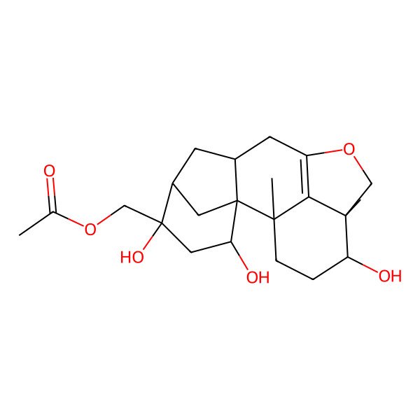 2D Structure of (3,5,14-Trihydroxy-1,13-dimethyl-11-oxapentacyclo[8.6.1.12,6.02,8.013,17]octadec-10(17)-en-5-yl)methyl acetate