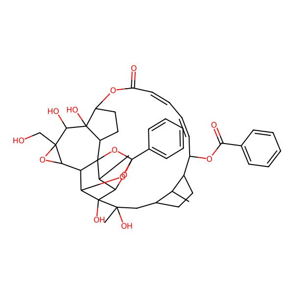 2D Structure of [6,7,24,25-Tetrahydroxy-5-(hydroxymethyl)-24,31,33-trimethyl-13-oxo-28-phenyl-4,12,27,29,32-pentaoxaoctacyclo[26.3.1.119,22.01,8.02,26.03,5.07,11.025,30]tritriaconta-14,16-dien-18-yl] benzoate