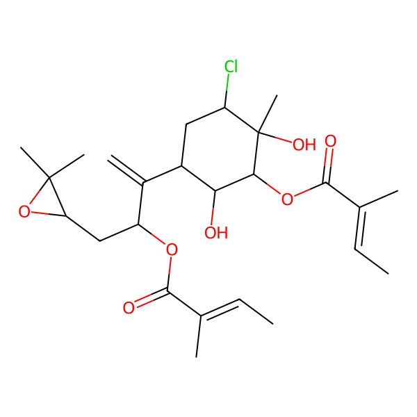 2D Structure of [3-Chloro-5-[4-(3,3-dimethyloxiran-2-yl)-3-(2-methylbut-2-enoyloxy)but-1-en-2-yl]-2,6-dihydroxy-2-methylcyclohexyl] 2-methylbut-2-enoate